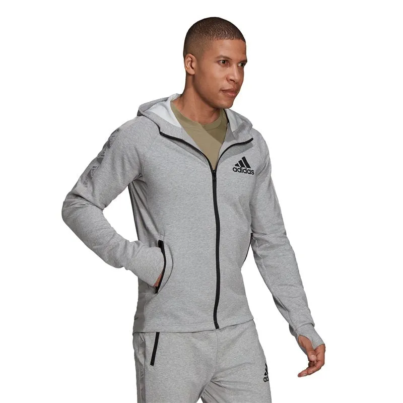 adidas Areoready D2M Motion Logo Hoodie - Mens - Medium Grey Heather/Black