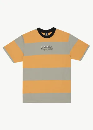 AFENDS Mens Space - Stripes Retro Logo T-Shirt - Mustard Stripe