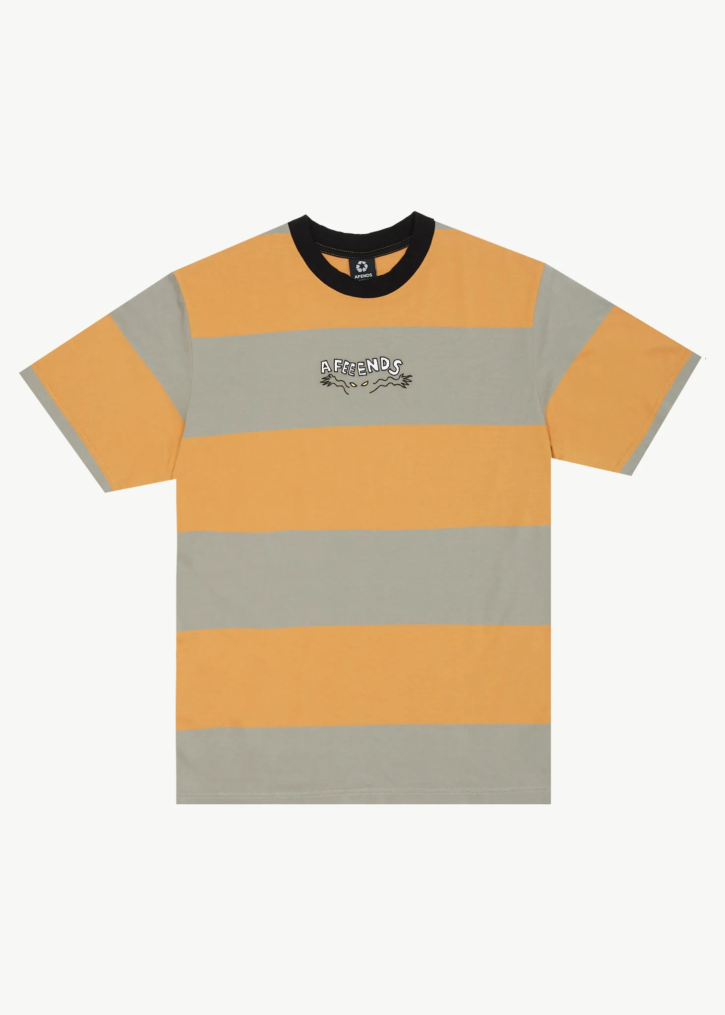 AFENDS Mens Space - Stripes Retro Logo T-Shirt - Mustard Stripe