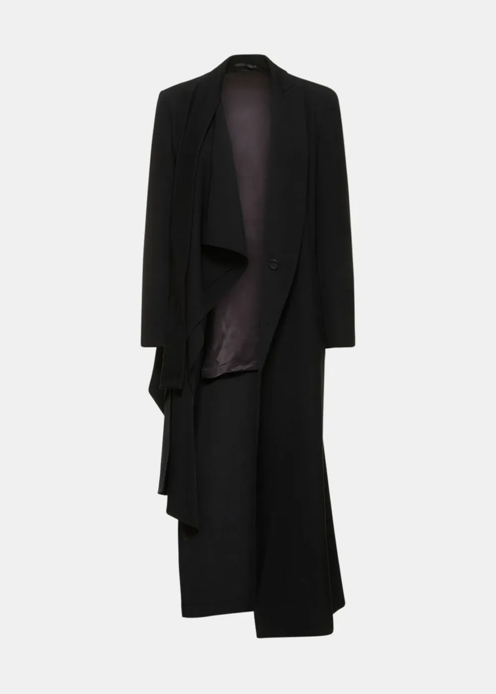 Black Draped Collar Long Jacket