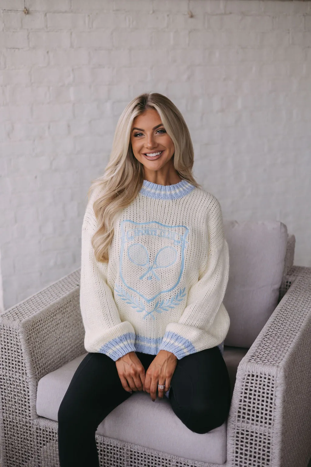 Chunky Sports Club Sweater-Light Blue