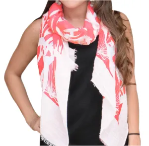 Coral Peach Couture All Season's Nautical Shell Seahorse design Light Fringe Shawl Scarf