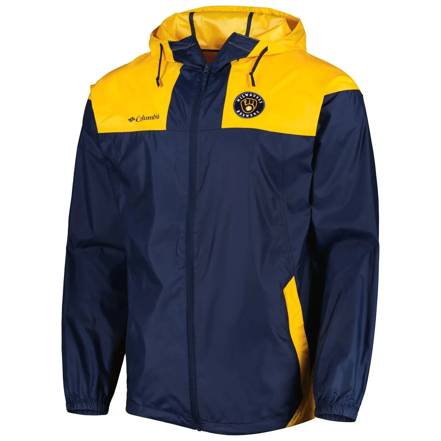 Men's Columbia Navy/Gold Milwaukee Brewers Omni-Shade Flash Forward Challenger Full-Zip Windbreaker