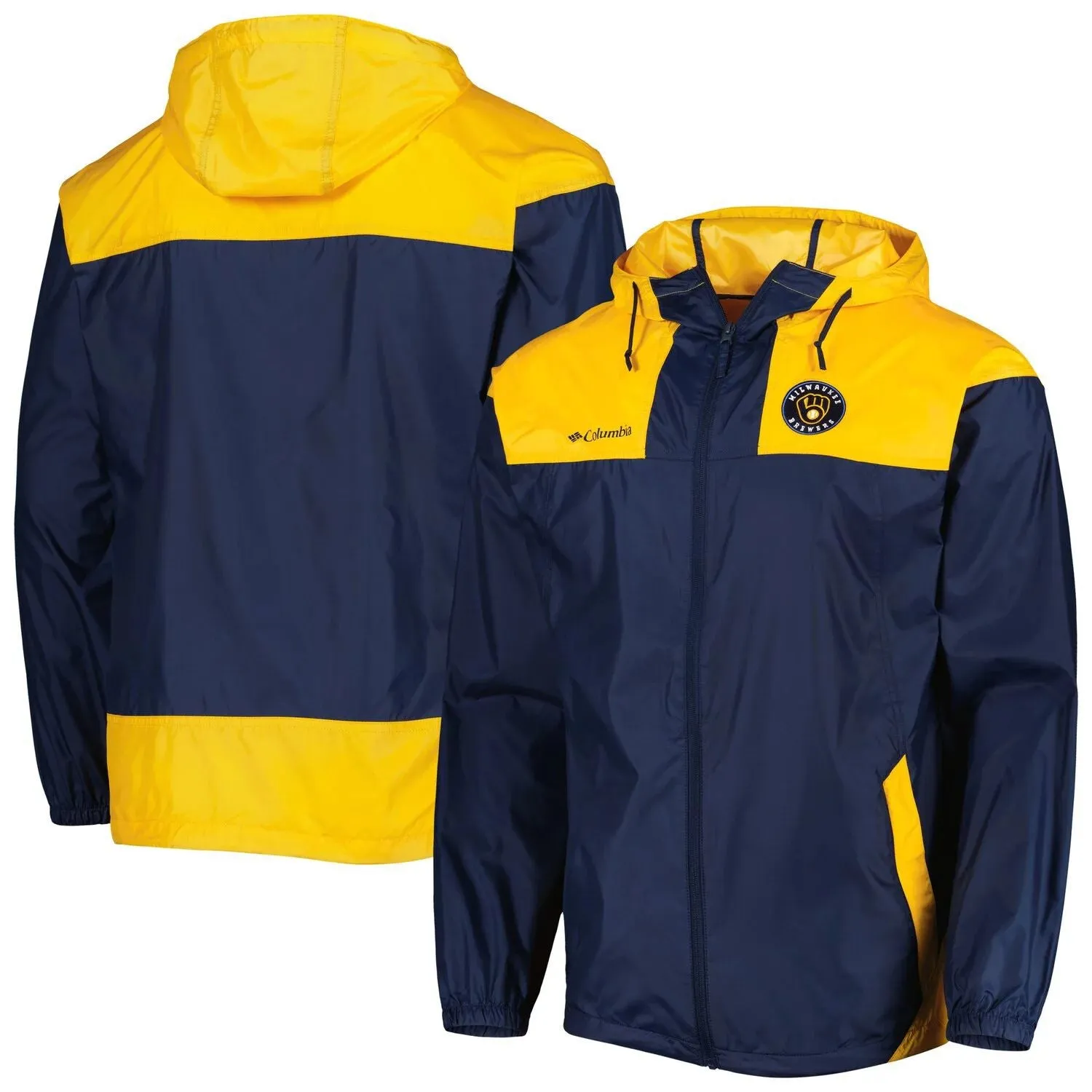 Men's Columbia Navy/Gold Milwaukee Brewers Omni-Shade Flash Forward Challenger Full-Zip Windbreaker