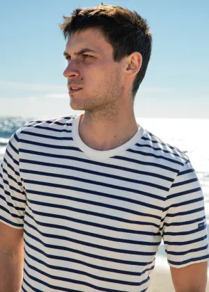 PLOUIDER - Breton T-Shirt for Men | Crew Neck | 100% Cotton (ECRU / NAVY)