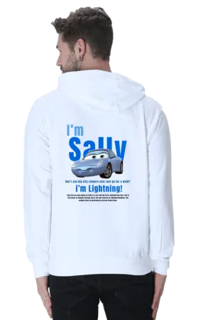 Sally Carrera CARS Unisex White Hooded Sweatshirt (Back Side Printed)