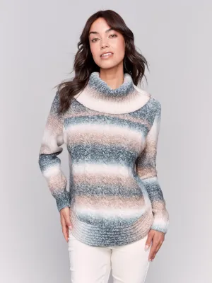 Two-Toned Cowl Neck Sweater - Woodrose